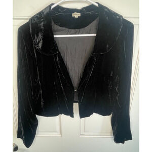 Chan Luu Crushed Velvet Silk Blend Crop Jacket Sz L Lined Black Boho Whimsigoth